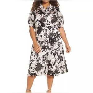 NEW Maree Pour Toi Midi Shirt Dress 16 Pink Black  Floral Burnout Short Sleeve